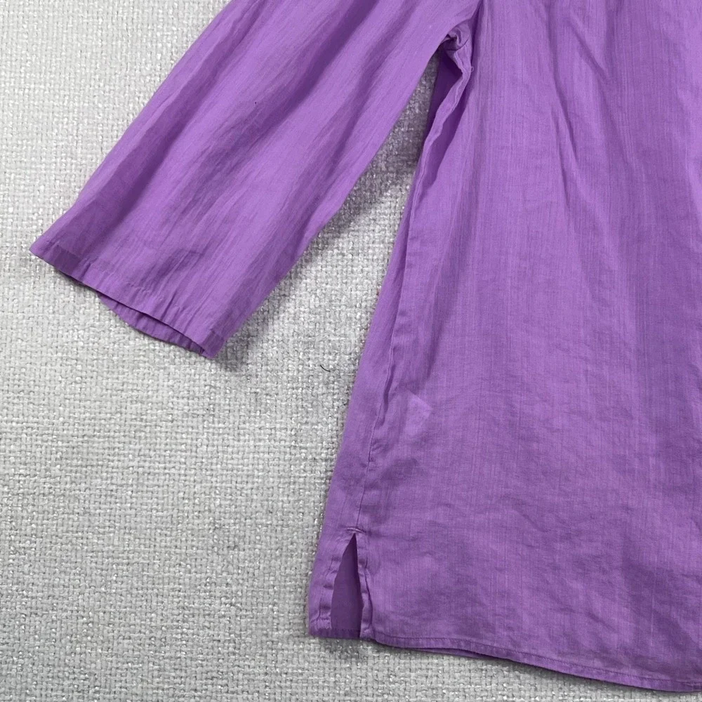 LOFT Purple Band Collar Button Down Blouse 3/4 Sleeve Pleated Yoke Size M - Picture 5 of 10